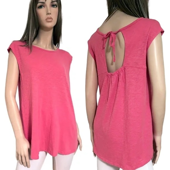 Caslon Top Tank Shirt Tunic Sustainable 100% Cotton Keyhole Bow Tie Back NWOT - Picture 1 of 12